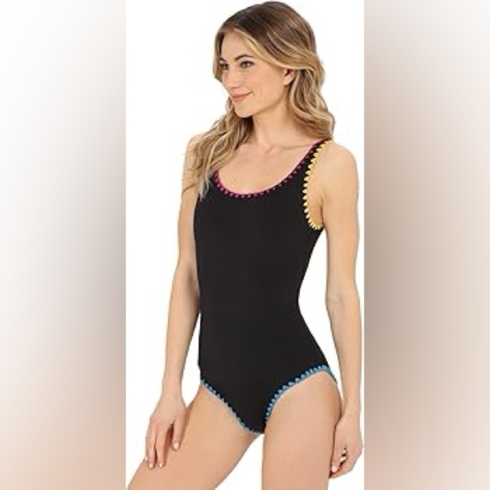 Lucky Brand Women’s Black One Piece Swimsuit with Colorful Trim